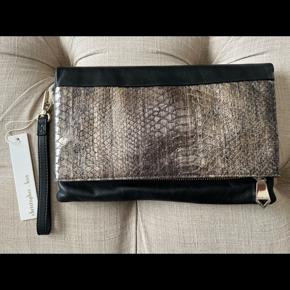 Christopher Kon Metallic Python Embossed Leather … - image 1